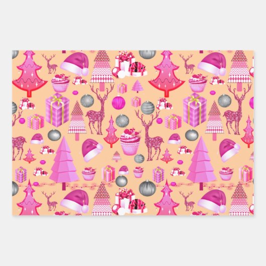 Rosa Weihnachtsmuster Geschenkpapier Set (Vorderseite 3)