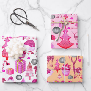 Rosa Weihnachtsmuster Geschenkpapier Set