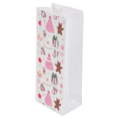 Rosa Weihnachtsmuster Geschenktüte Für Weinflaschen (Vorderseite Schrägansicht)