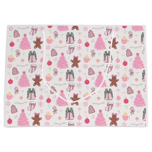Rosa Weihnachtsmuster Große Geschenktüte (Vorderseite)