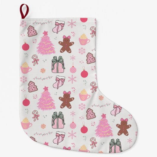 Rosa Weihnachtsmuster Großer Weihnachtsstrumpf (Vorderseite)