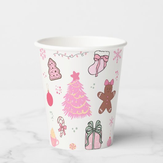 Rosa Weihnachtsmuster Pappbecher (Vorderseite)