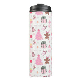 Rosa Weihnachtsmuster Thermosbecher