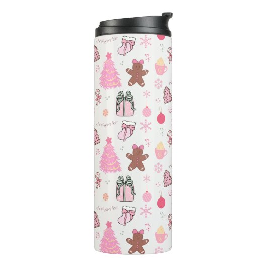 Rosa Weihnachtsmuster Thermosbecher (Nach links gedreht)