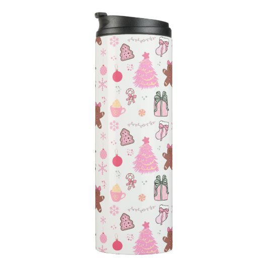 Rosa Weihnachtsmuster Thermosbecher (Nach rechts gedreht)