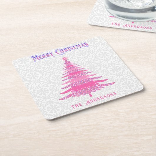 Rosa Weihnachtsname Custom Elegante Moderne Rechteckiger Pappuntersetzer (angewinkelt)