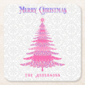 Rosa Weihnachtsname Custom Elegante Moderne Rechteckiger Pappuntersetzer (Vorderseite)