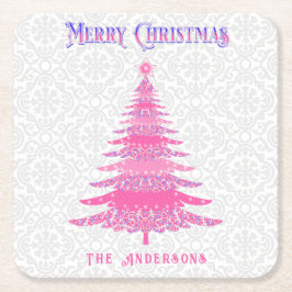 Rosa Weihnachtsname Custom Elegante Moderne Rechteckiger Pappuntersetzer