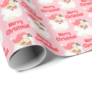 Rosa Weihnachtspapier für Kinder mit Santa-Motiv Geschenkpapier
