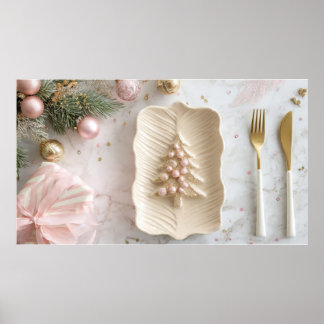 Rosa Weihnachtsplatte auf festlichem Tisch – Feier Poster
