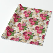 Rosa Weihnachtsschmuck auf Holz Geschenkpapier (Ungerollt)