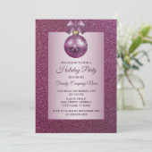 Rosa Weihnachtsschmuck Feiertage Party Glitzer Einladung (Stehend Vorderseite)