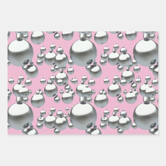 Rosa Weihnachtsschmuck Muster Trio Holiday Geschenkpapier Set (Vorderseite)