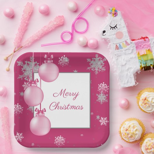 Rosa Weihnachtsschmuck Papierplatte Pappteller (Party)