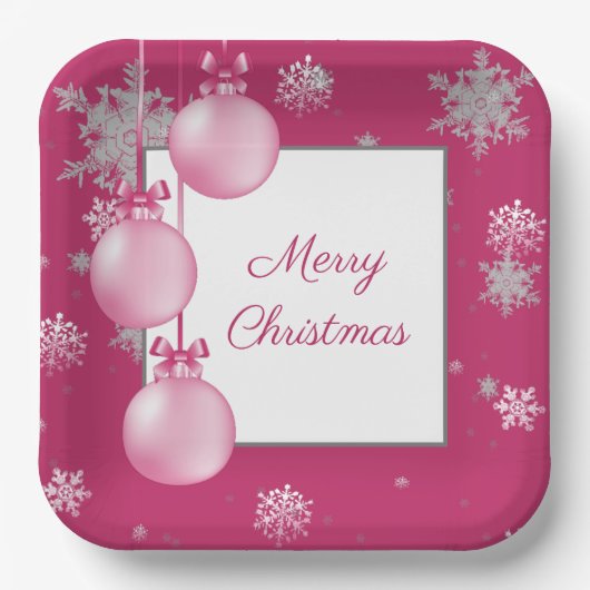 Rosa Weihnachtsschmuck Papierplatte Pappteller (Vorderseite)