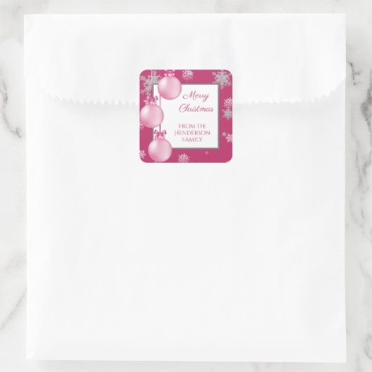 Rosa Weihnachtsschmuck Quadratischer Aufkleber (Tasche)