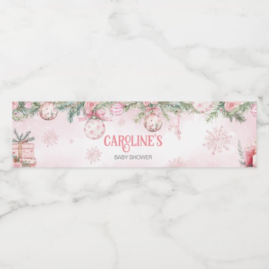 Rosa Weihnachtsschmuck Winter Baby Dusche Wasserflaschenetikett (Einzelnes Label)