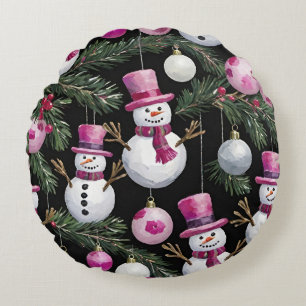 Rosa Weihnachtsschneedekorationen Rundes Kissen