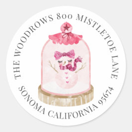 Rosa Weihnachtsschneeglobe-Rücksendeadressen-Aufkl Runder Aufkleber