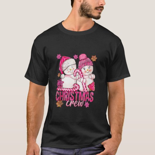 Rosa Weihnachtsschneemann mit Candy Cane Xmas H T-Shirt (Vorderseite)