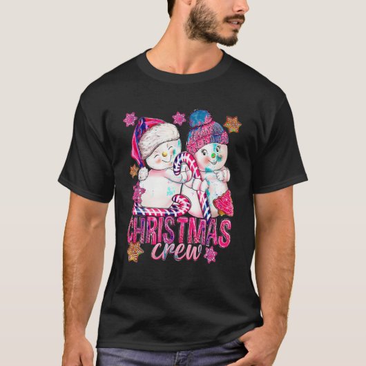 Rosa Weihnachtsschneemann mit Candy Cane Xmas H T-Shirt (Vorderseite)