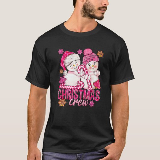 Rosa Weihnachtsschneemann mit Candy Cane Xmas H T-Shirt (Vorderseite)