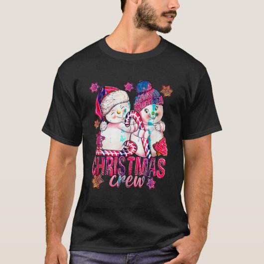 Rosa Weihnachtsschneemann mit Candy Cane Xmas H T-Shirt (Vorderseite)