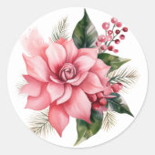 Rosa Weihnachtsstern-Aufkleber Runder Aufkleber (Vorderseite)