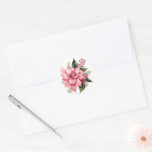 Rosa Weihnachtsstern-Aufkleber Runder Aufkleber (Umschlag)