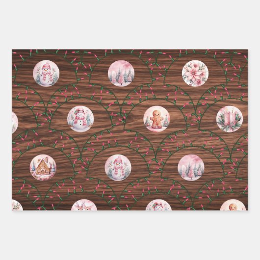 Rosa Weihnachtsszenen Geschenkpapier Set (Vorderseite 3)