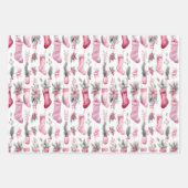 Rosa Weihnachtsverpackung mit Strümpfen Kiefernzwe Geschenkpapier Set (Vorderseite 3)