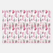 Rosa Weihnachtsverpackung mit Strümpfen Kiefernzwe Geschenkpapier Set (Vorderseite 2)