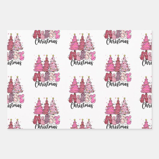 Rosa Weihnachtswrapper Geschenkpapier Set (Vorderseite)