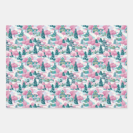 Rosa Weihnachtswrapper Geschenkpapier Set (Vorderseite 3)