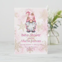 Rosa Weihnachtszwerg Gold Schneeflocken Babyparty