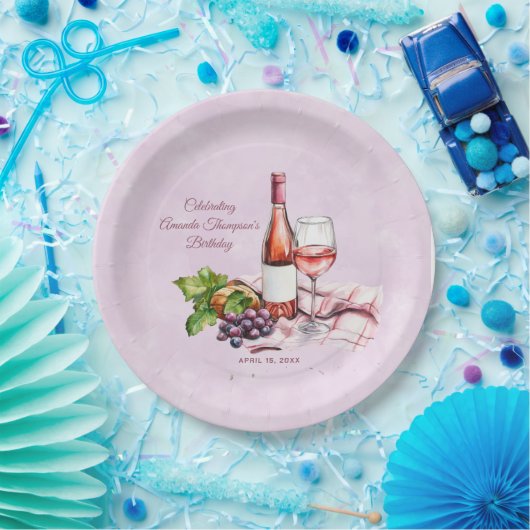 Rosa Wein Geburtstag Pappteller (Party)