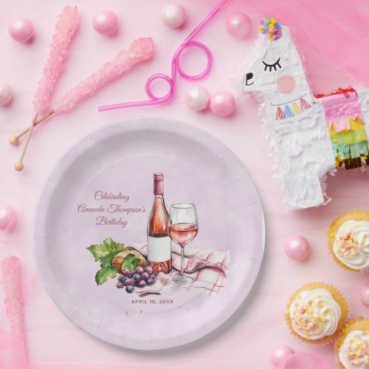 Rosa Wein Geburtstag Pappteller (Party)