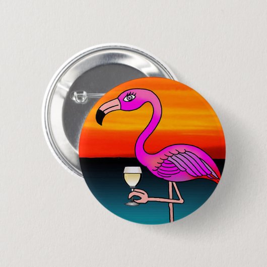 Rosa Wein trinken Flamingo Button (Vorne & Hinten)
