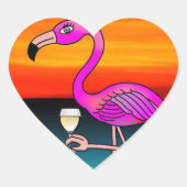 Rosa Wein trinken Flamingo Herz-Aufkleber (Vorderseite)