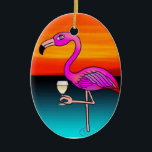 Rosa Wein trinken Flamingo individuell Keramikornament<br><div class="desc">Flamingo Illustration von dem weithin publizierten Cartoonisten Simon Lake.</div>