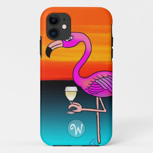 Rosa Wein trinken Flamingo Mit Monogramm Case-Mate iPhone Hülle (Rückseite)