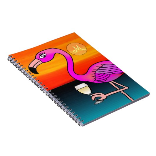 Rosa Wein trinken Flamingo Mit Monogramm Notizblock (Rechte Seite)