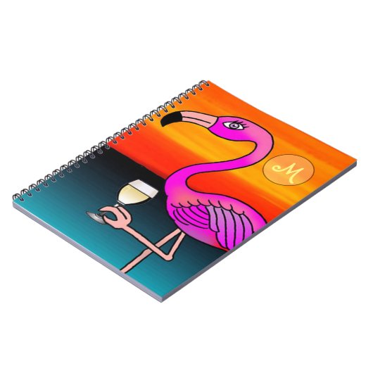 Rosa Wein trinken Flamingo Mit Monogramm Notizblock (Linke Seite)