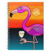 Rosa Wein trinken Flamingo Mit Monogramm Notizblock (Vorderseite)