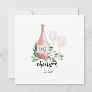 Rosa Weinflasche Prost auf die Liebe Wasserfarbe H Einladung
