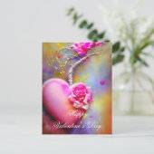 Rosa Weinherz und Rose Postkarte (Stehend Vorderseite)