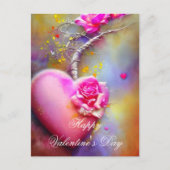 Rosa Weinherz und Rose Postkarte (Vorderseite)