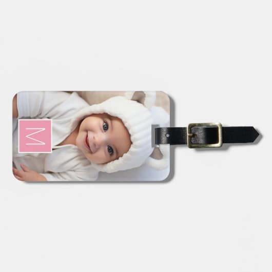 Rosa Weiß 1 Bild Collage Custom Monogram Gepäckanhänger (Vorderseite horizontal)