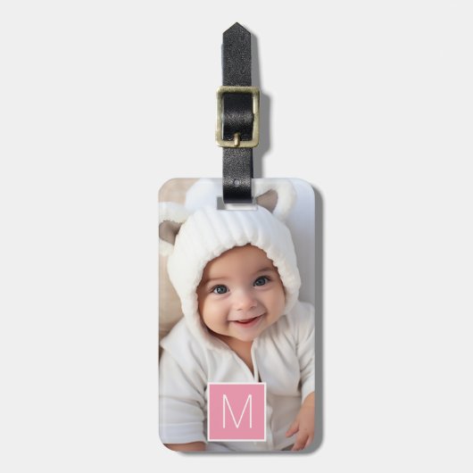 Rosa Weiß 1 Bild Collage Custom Monogram Gepäckanhänger (Vorderseite vertikal)