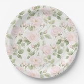 Rosa Weiß Blumen Hochzeit Pappteller (Vorderseite)